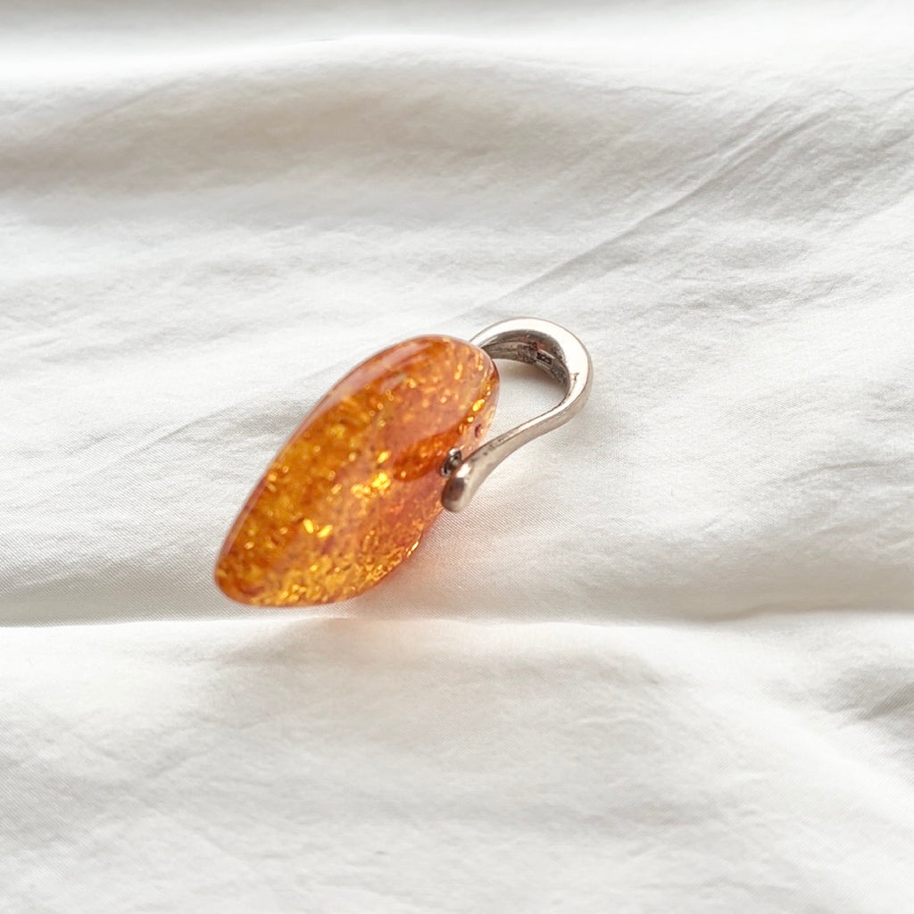 Sterling Silver Big Moving Amber Leaf Pendant