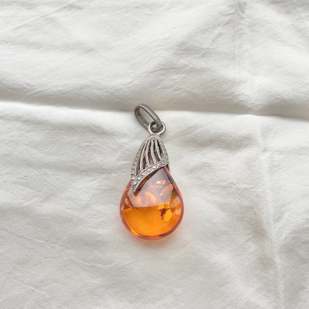 Sterling Silver Amber Drop Pendant