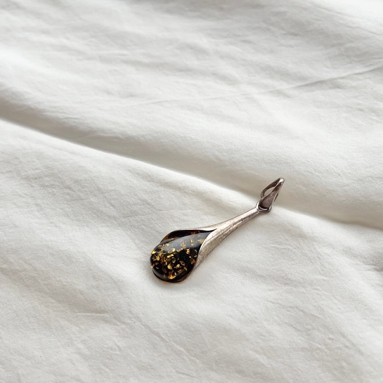 Sterling Silver Green Amber Art Nouveau Pendant