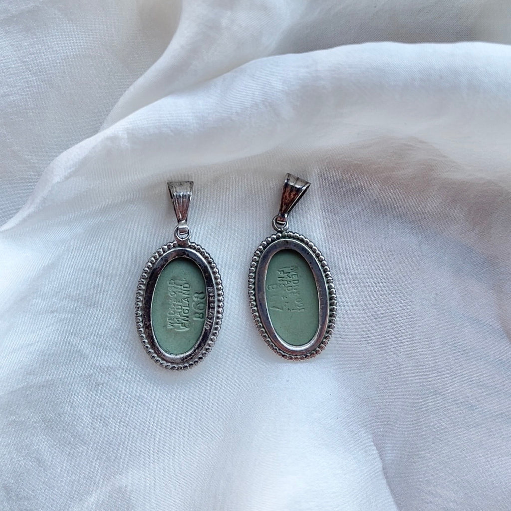 Sterling Silver Vintage Sage Wedgwood Oval Pendant