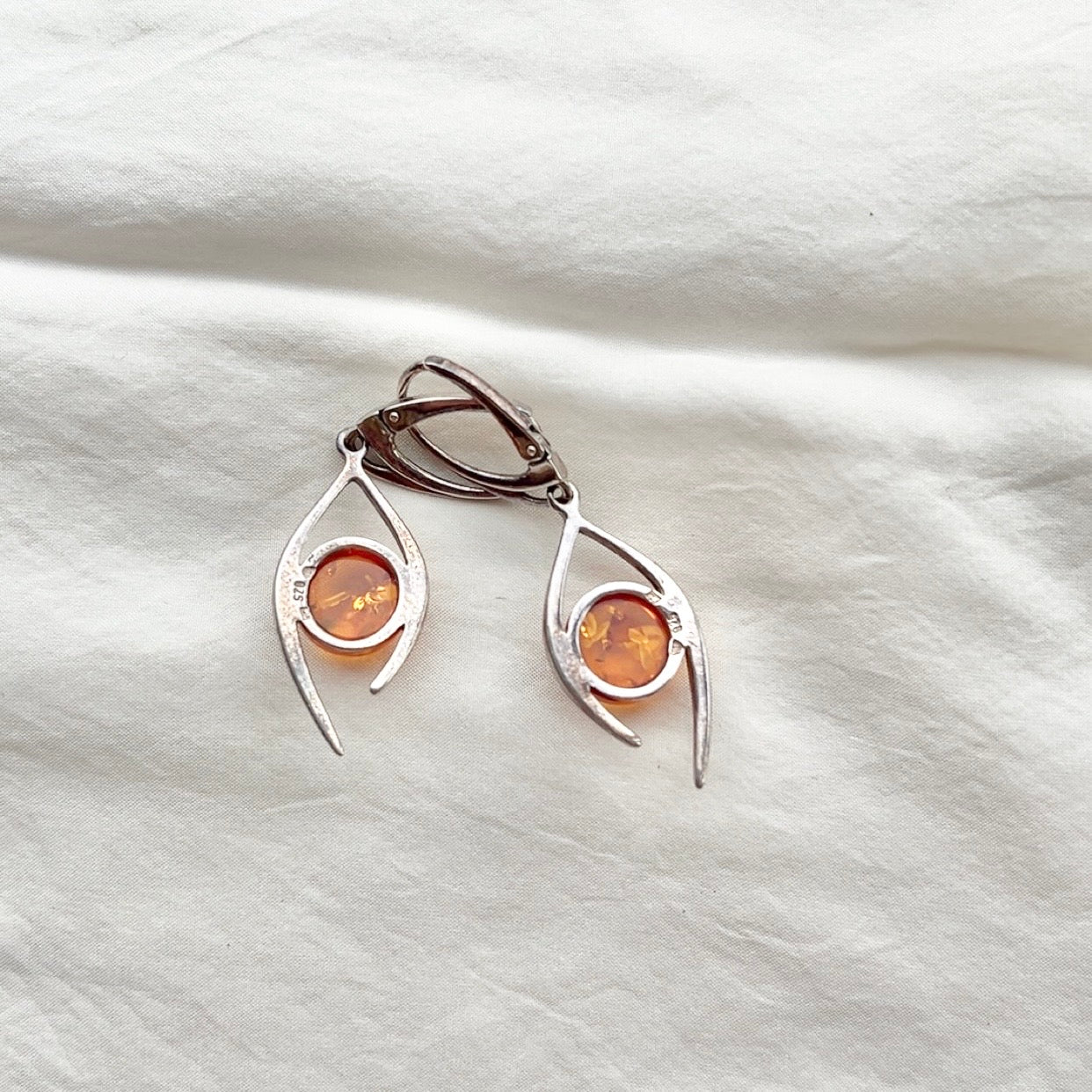 Sterling Silver Modernist Spiky Amber Lever Earrings