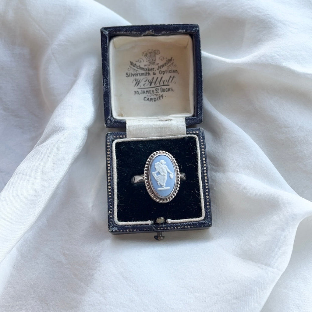 Sterling Silver Blue Vintage Wedgwood Ring Size R