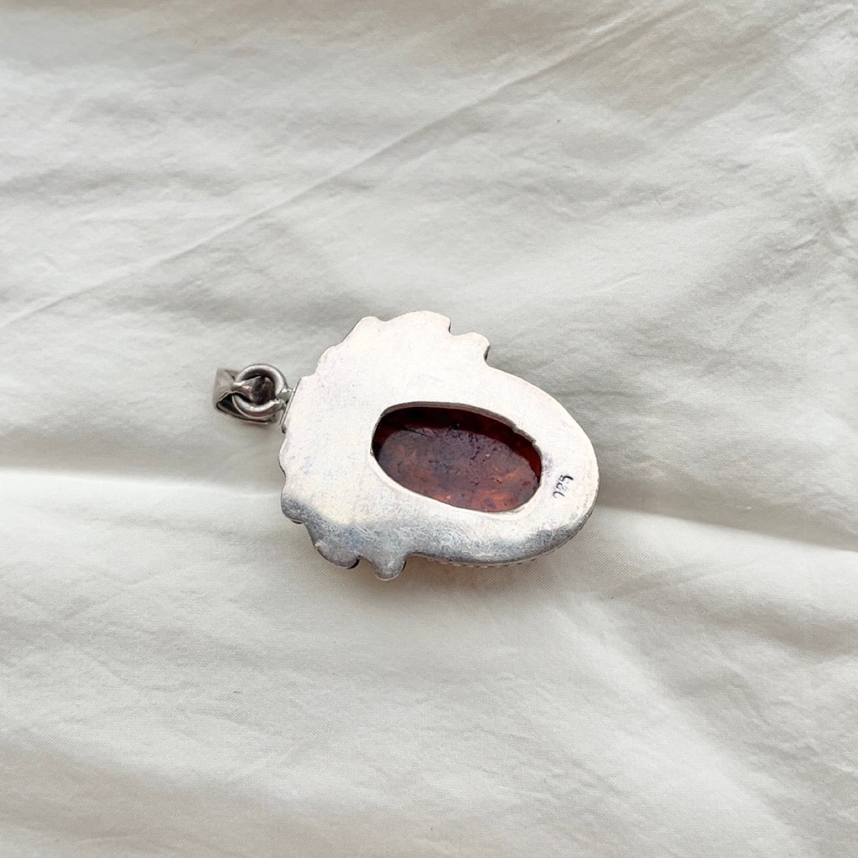 Sterling Silver Large Art Nouveau Amber Pendant