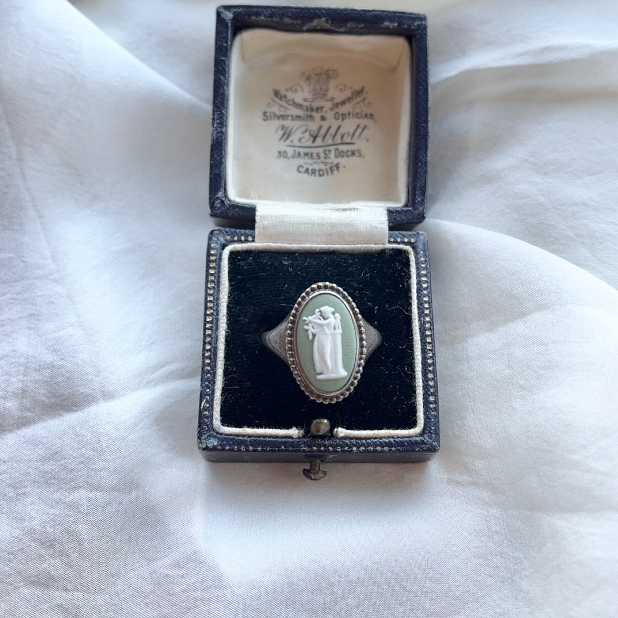 Sterling Silver Vintage Sage Wedgwood Ring Size O
