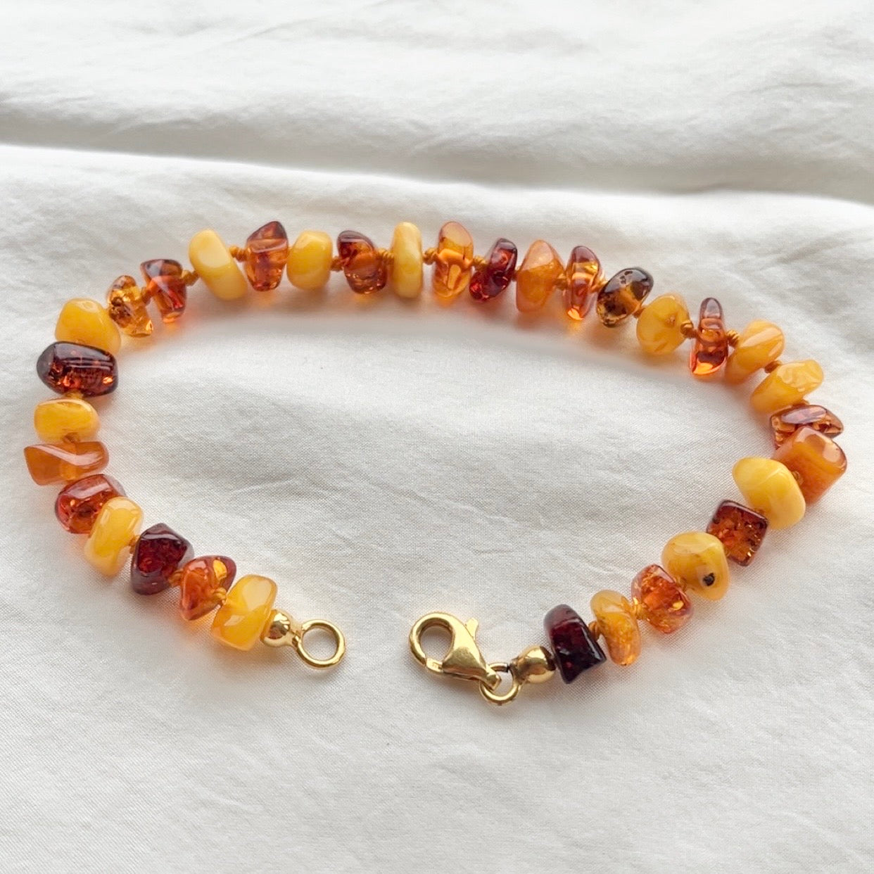 8 Inch Sterling Silver (Gold Plated) Amber Bracelet