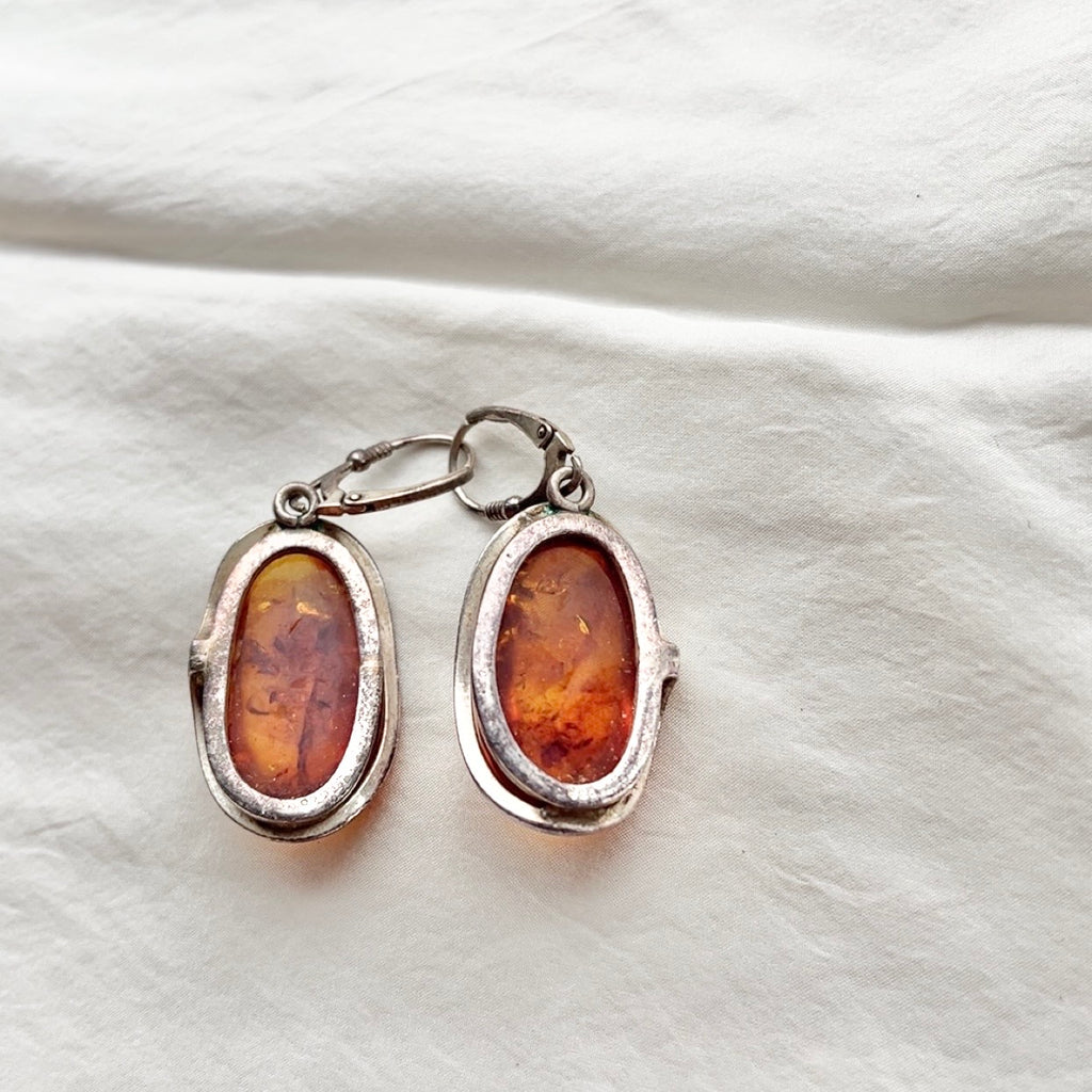 Sterling Silver Statement Amber Lever Earrings