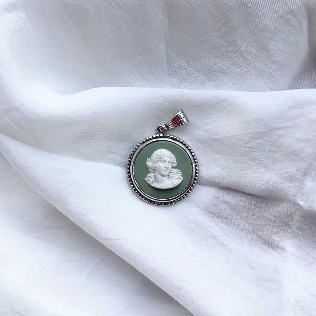 Sterling Silver Vintage Sage Wedgwood Pendant