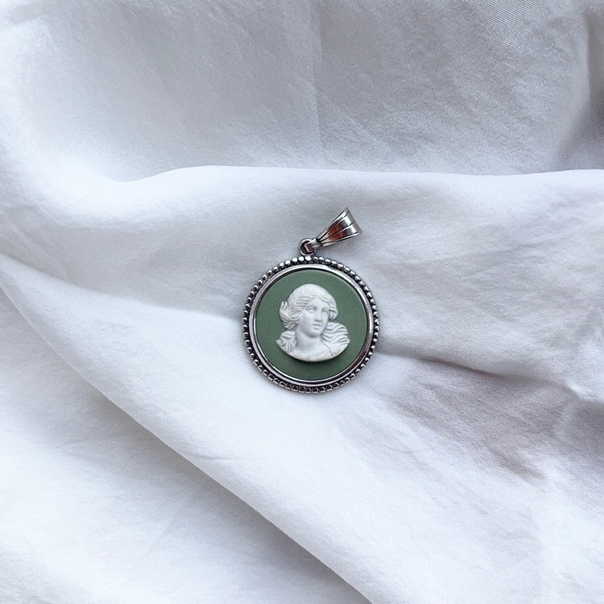 Sterling Silver Vintage Sage Wedgwood Pendant