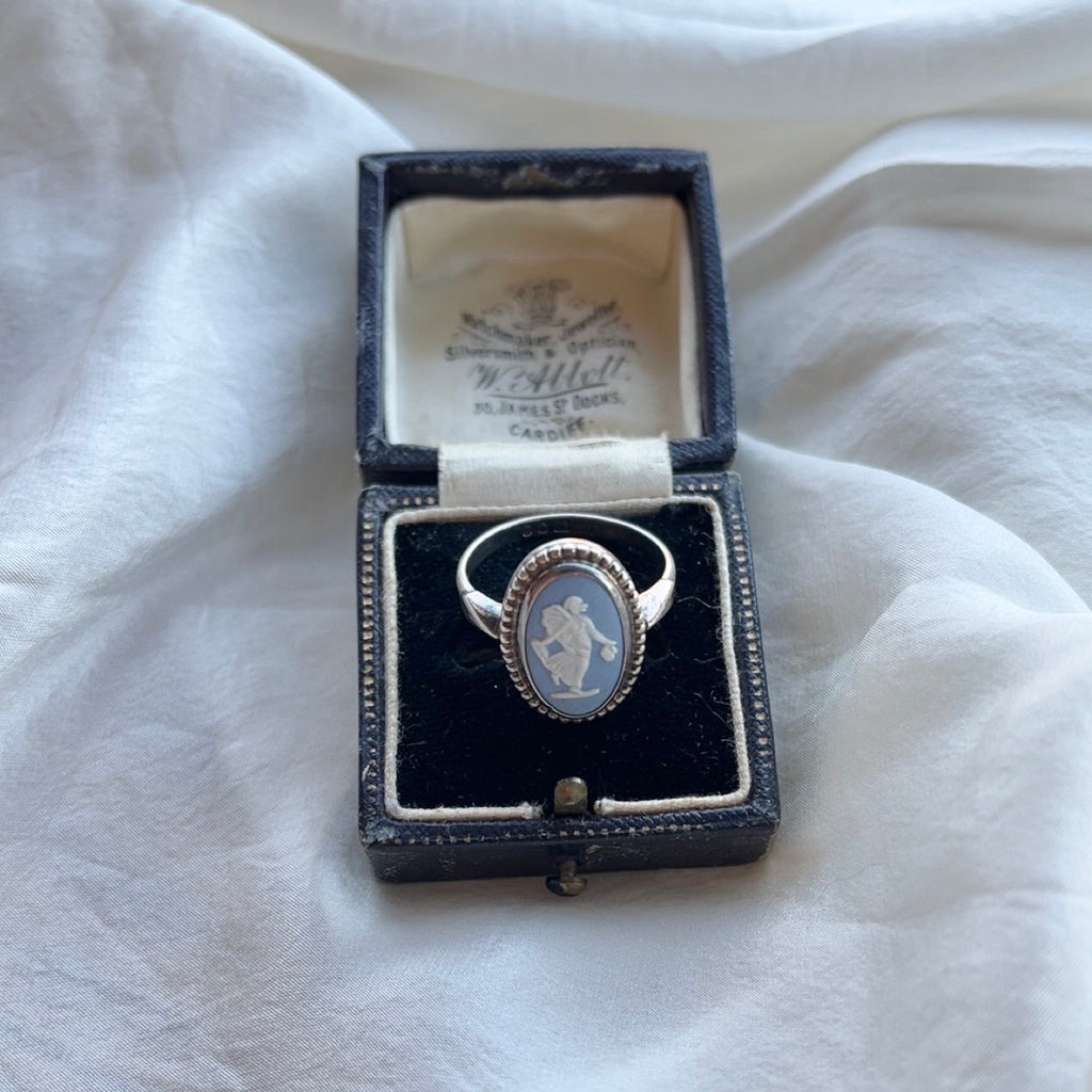 Sterling Silver Blue Vintage Wedgwood Ring Size R