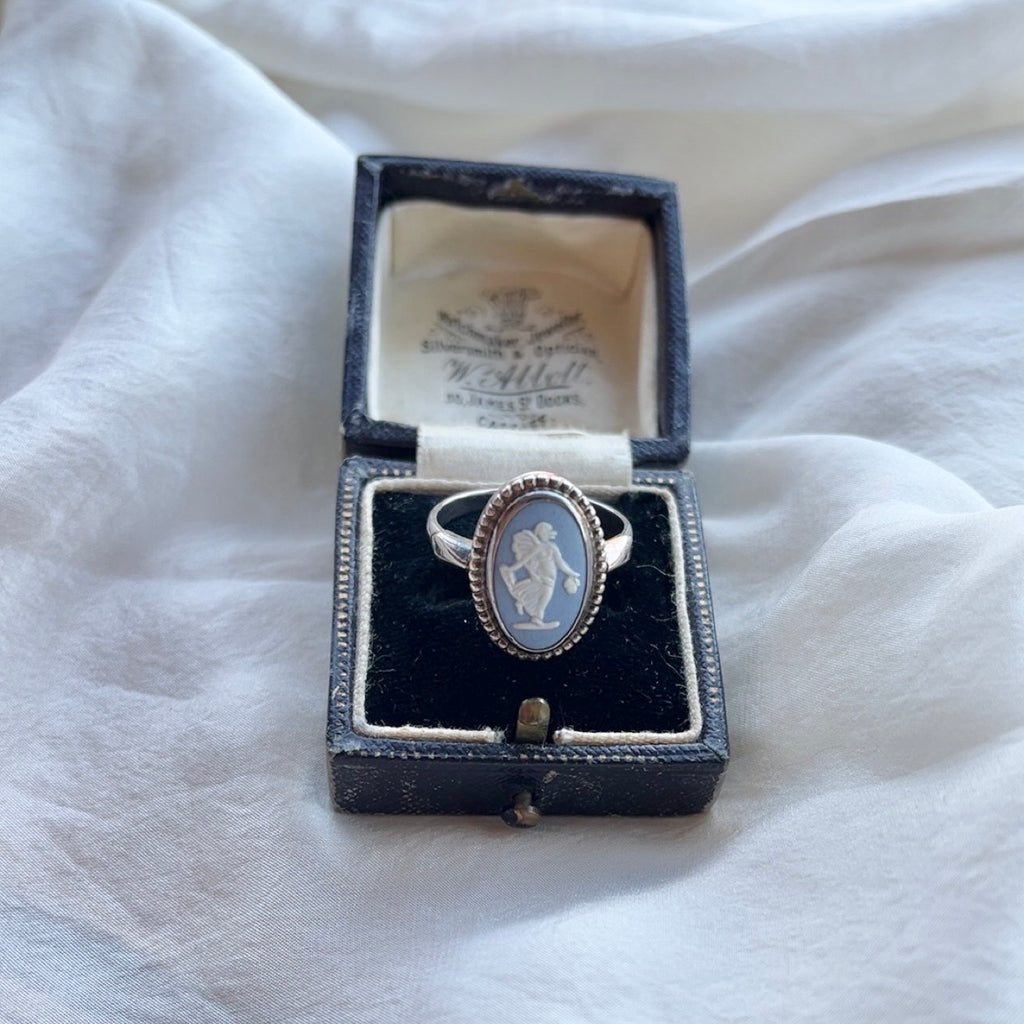 Sterling Silver Blue Vintage Wedgwood Ring Size R