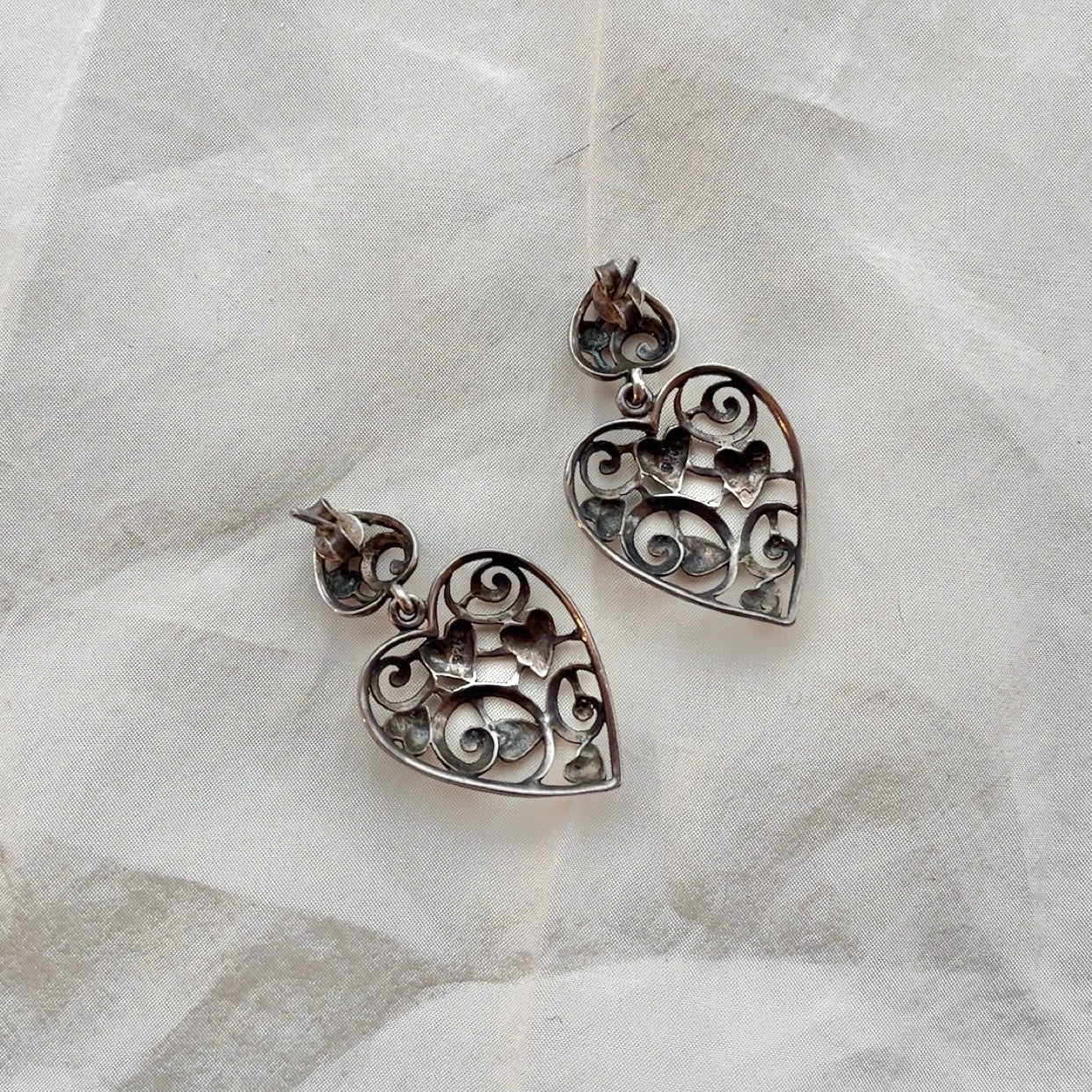 Sterling Silver Ornate Heart Earrings