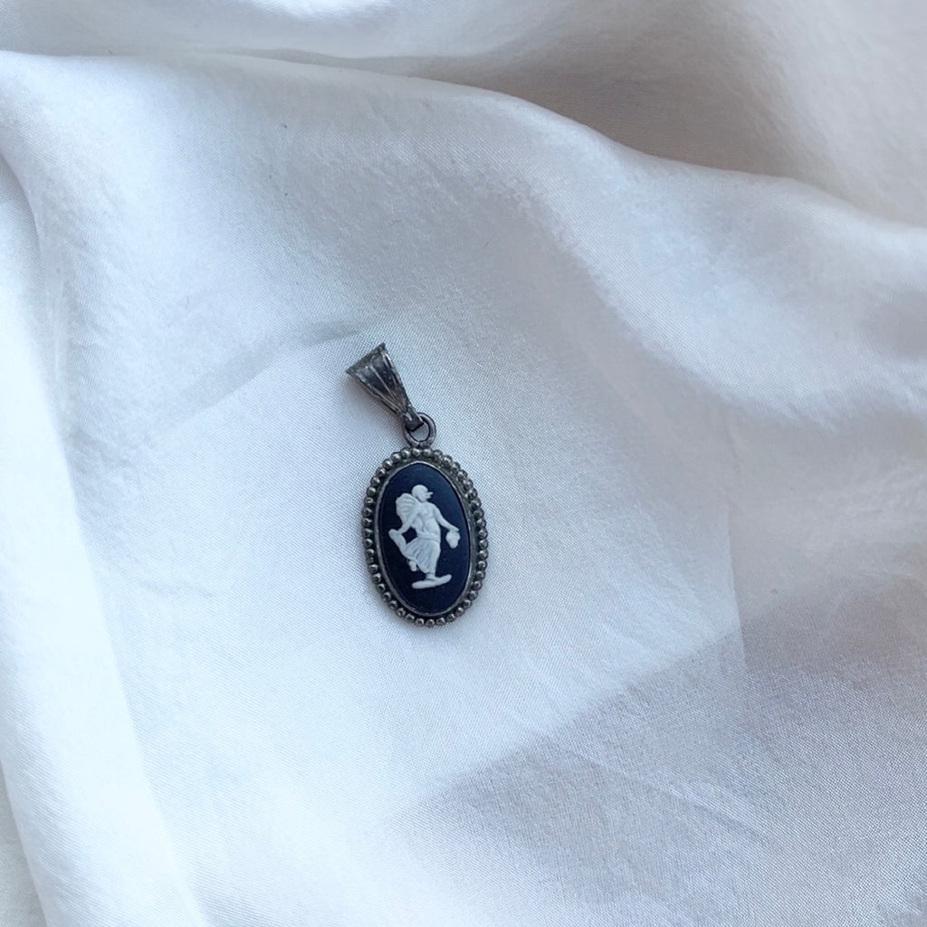 Sterling Silver Small Black and White Wedgwood Pendant