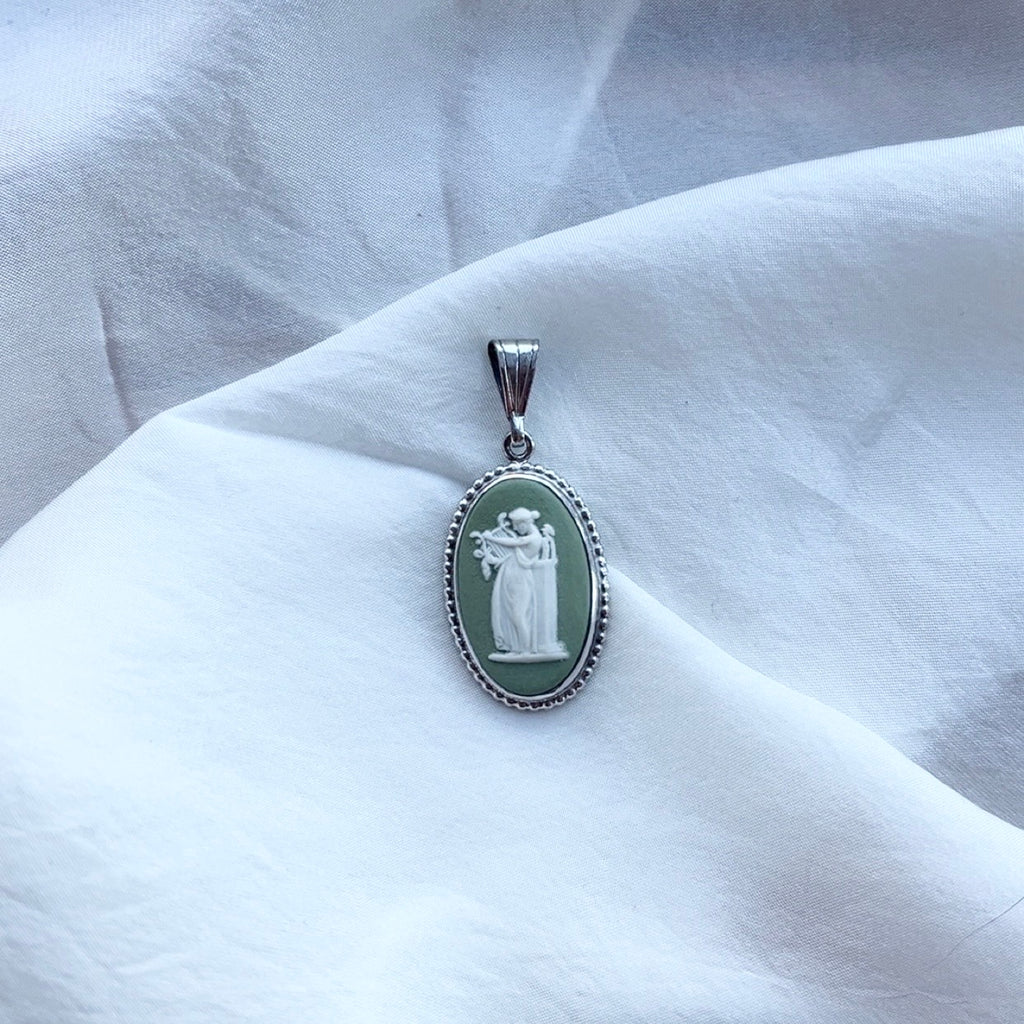 Sterling Silver Vintage Sage Wedgwood Pendant