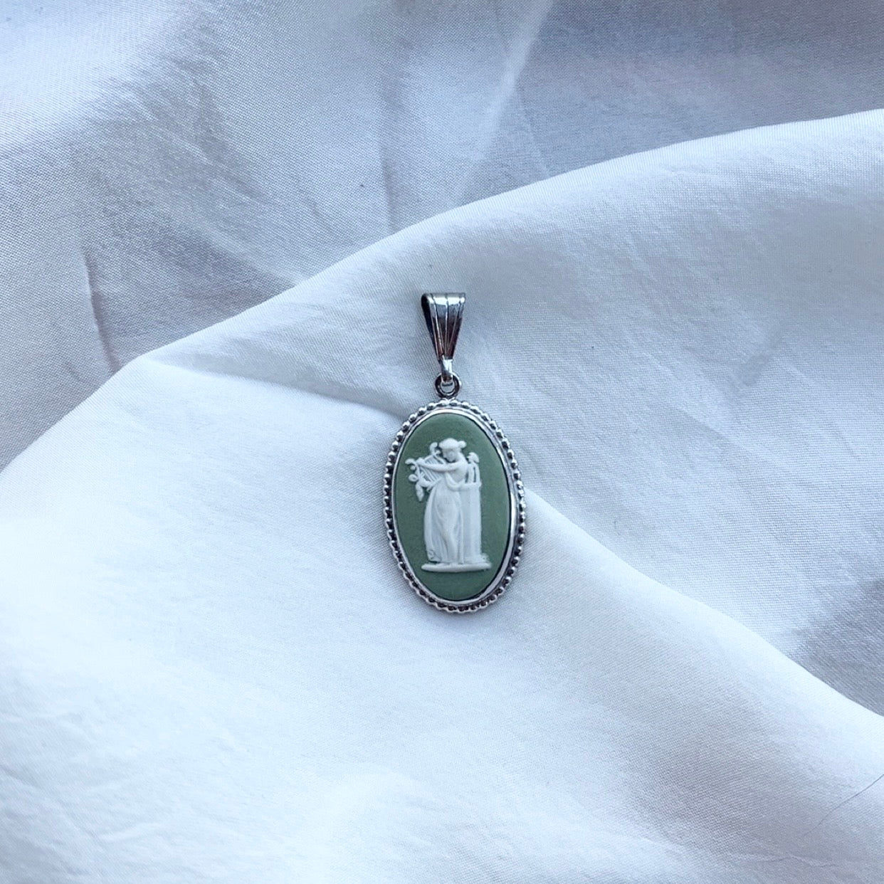 Sterling Silver Vintage Sage Wedgwood Pendant