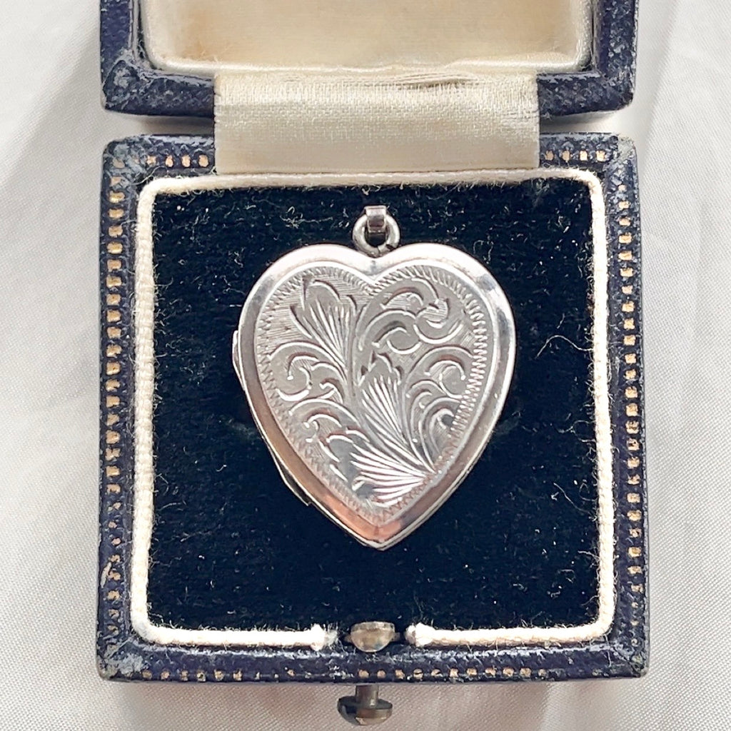 Sterling Silver Vintage Etched Heart Locket