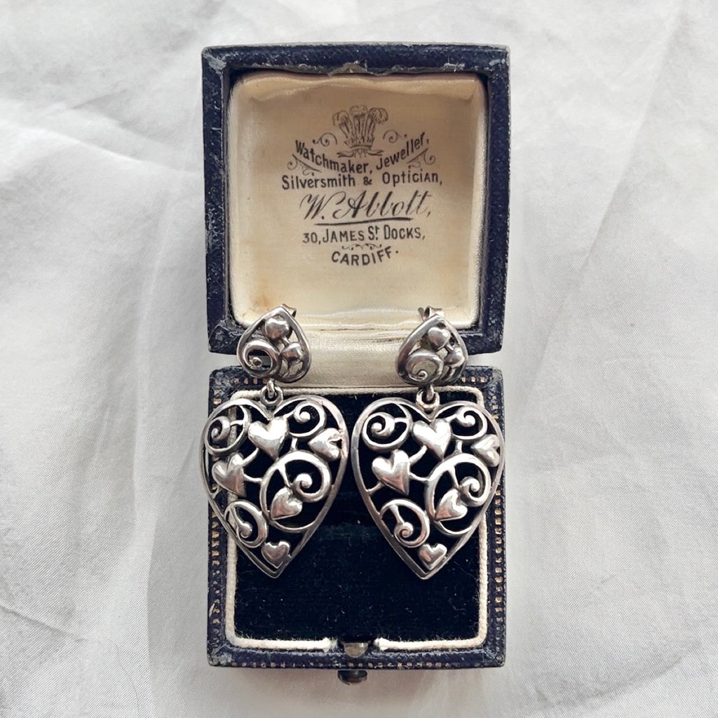 Sterling Silver Ornate Heart Earrings