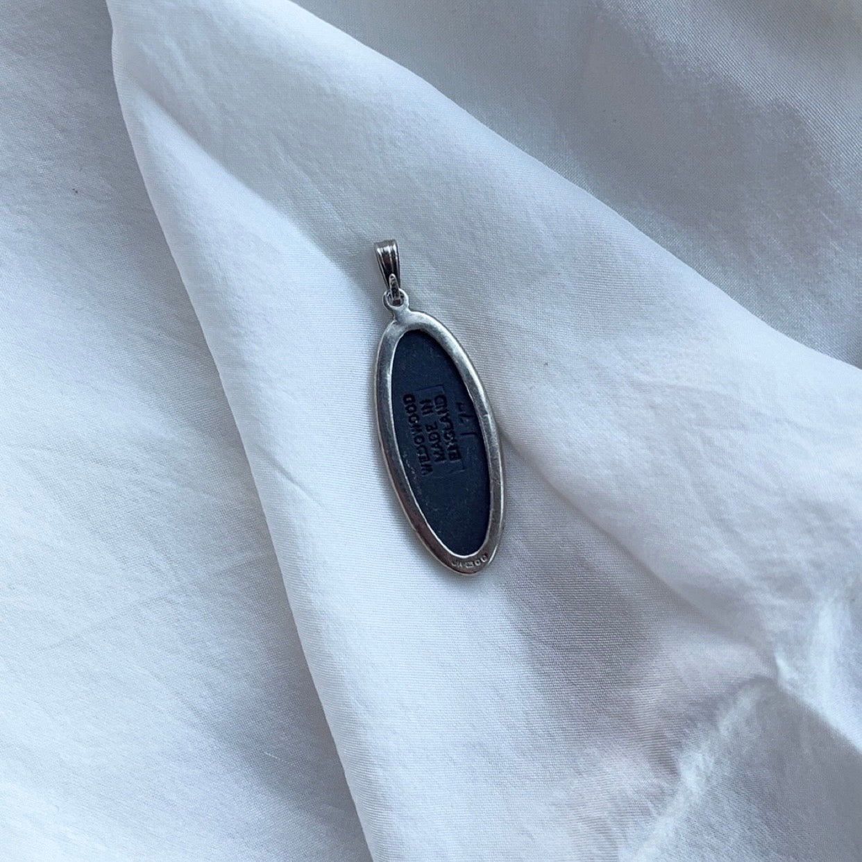 Vintage Sterling Silver Black & White Wedgwood Pendant