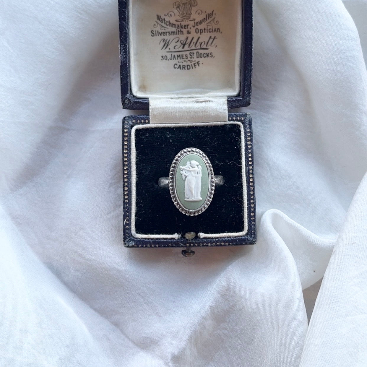 Sterling Silver Vintage Sage Wedgwood Ring Size M