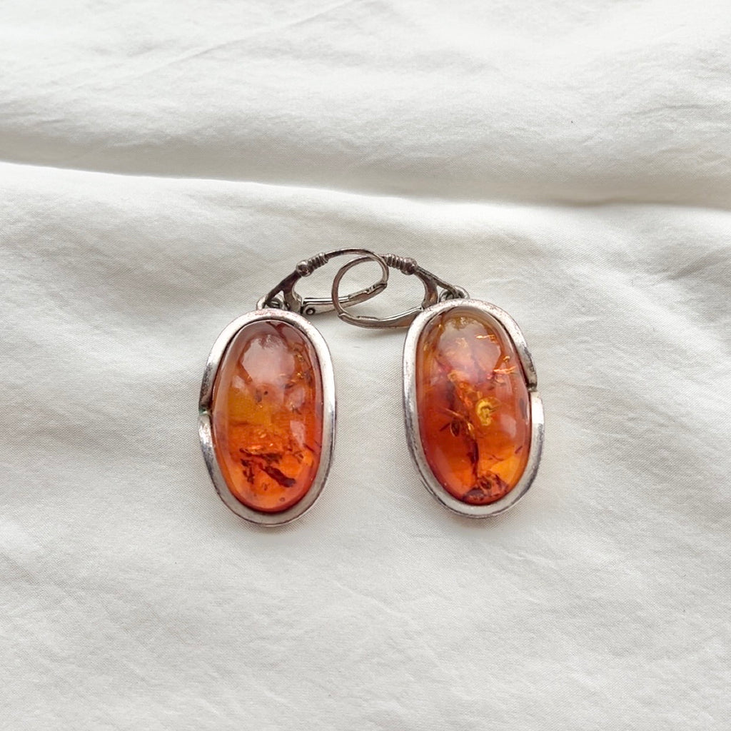 Sterling Silver Statement Amber Lever Earrings
