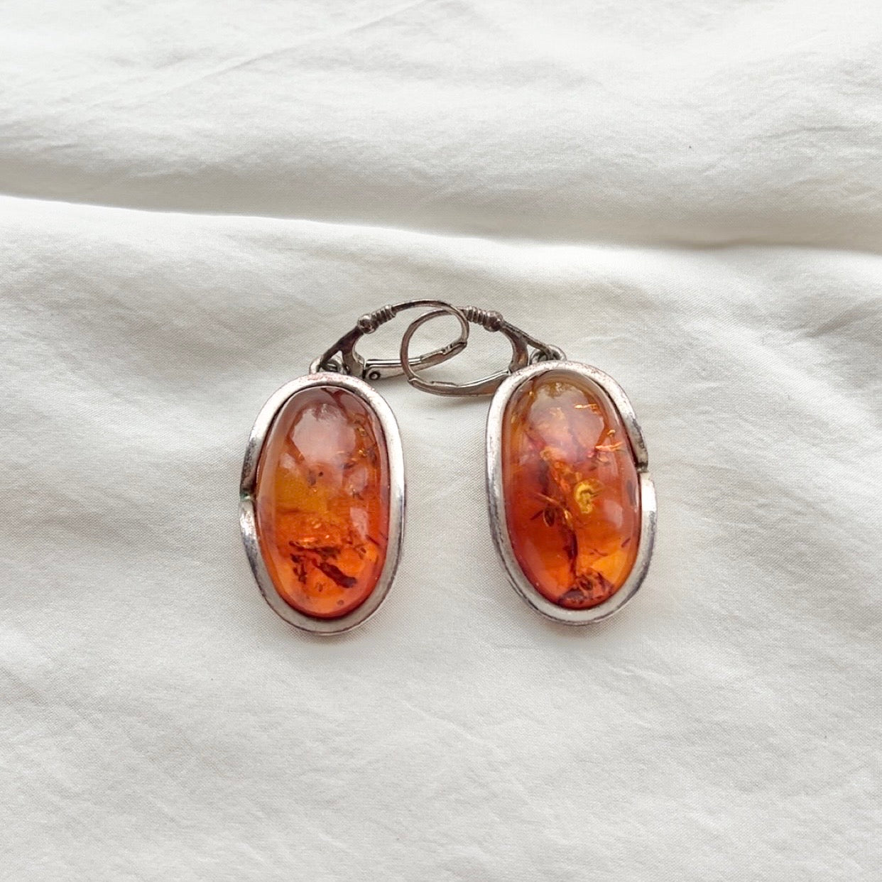 Sterling Silver Statement Amber Lever Earrings