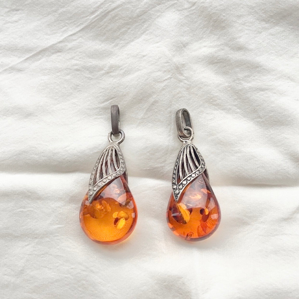 Sterling Silver Amber Drop Pendant