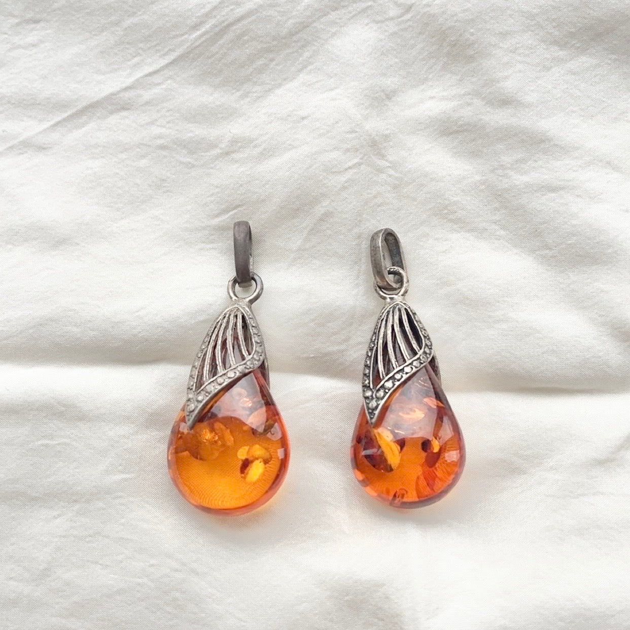 Sterling Silver Amber Drop Pendant