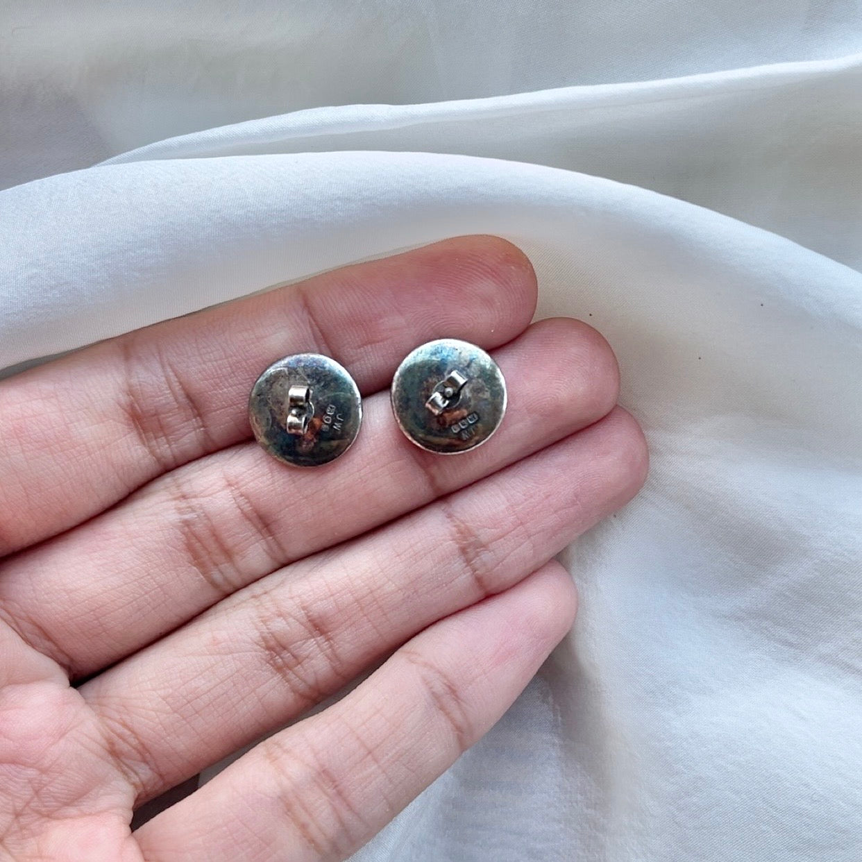 Sterling Silver Vintage Wedgwood Black and White Stud Earrings