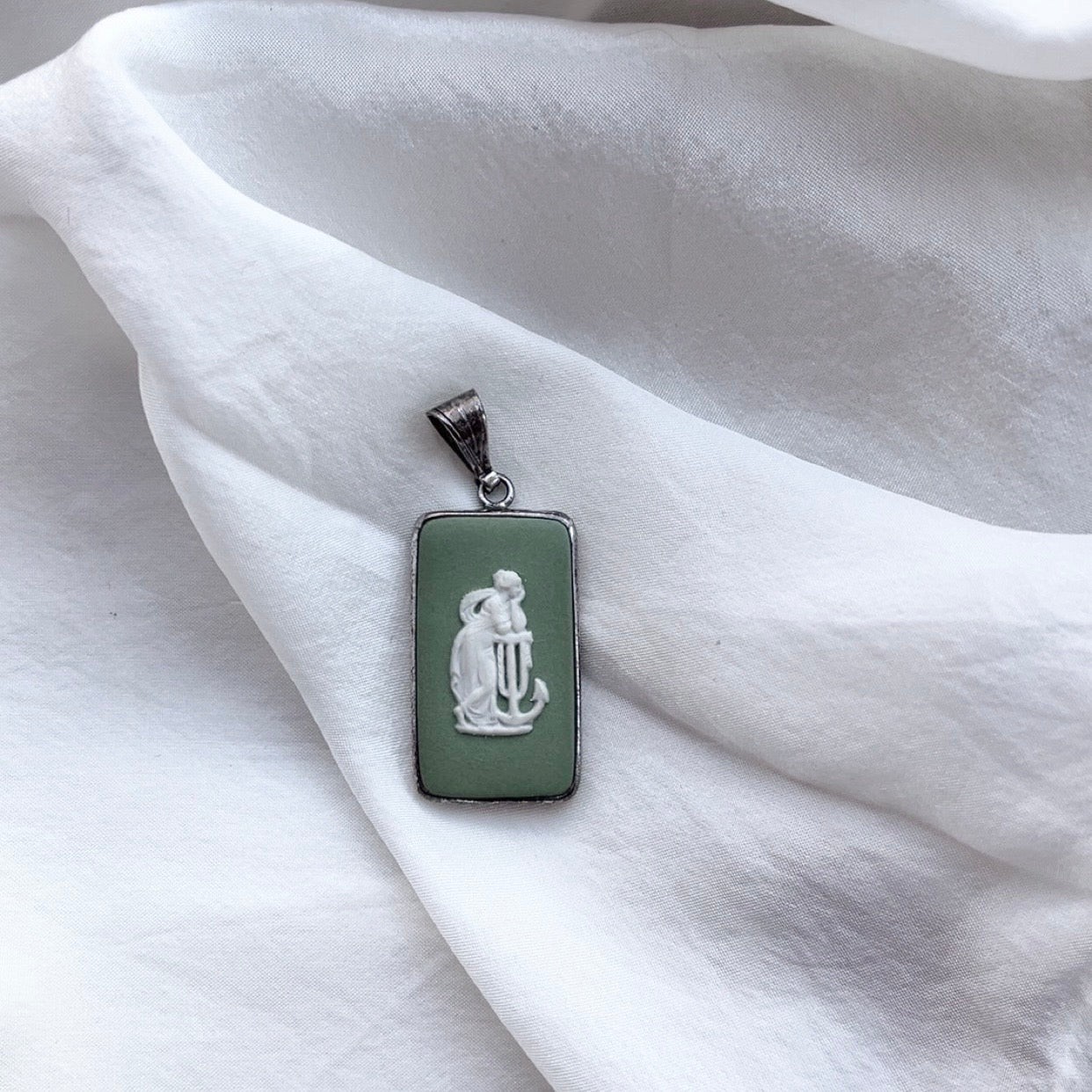 Sterling Silver Vintage Sage Wedgwood Pendant