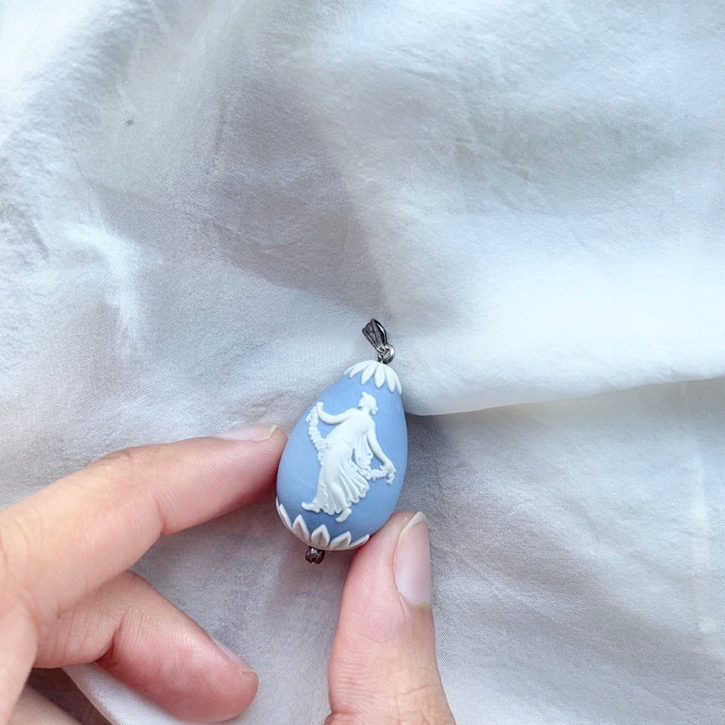 Sterling Silver Rare Vintage Wedgwood Egg Pendant