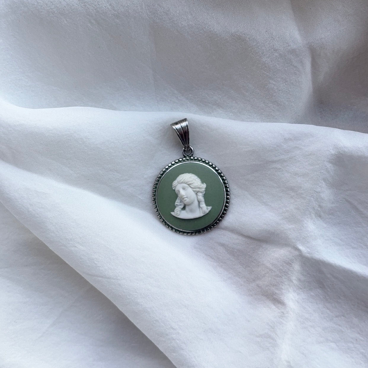 Sterling Silver Vintage Sage Wedgwood Pendant