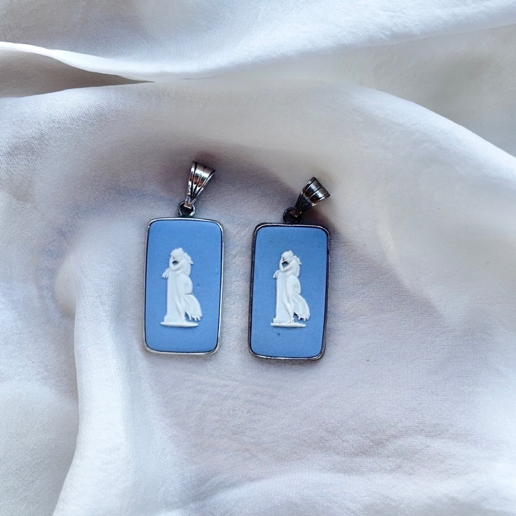 Sterling Silver Vintage Wedgwood Rectangular Pendant