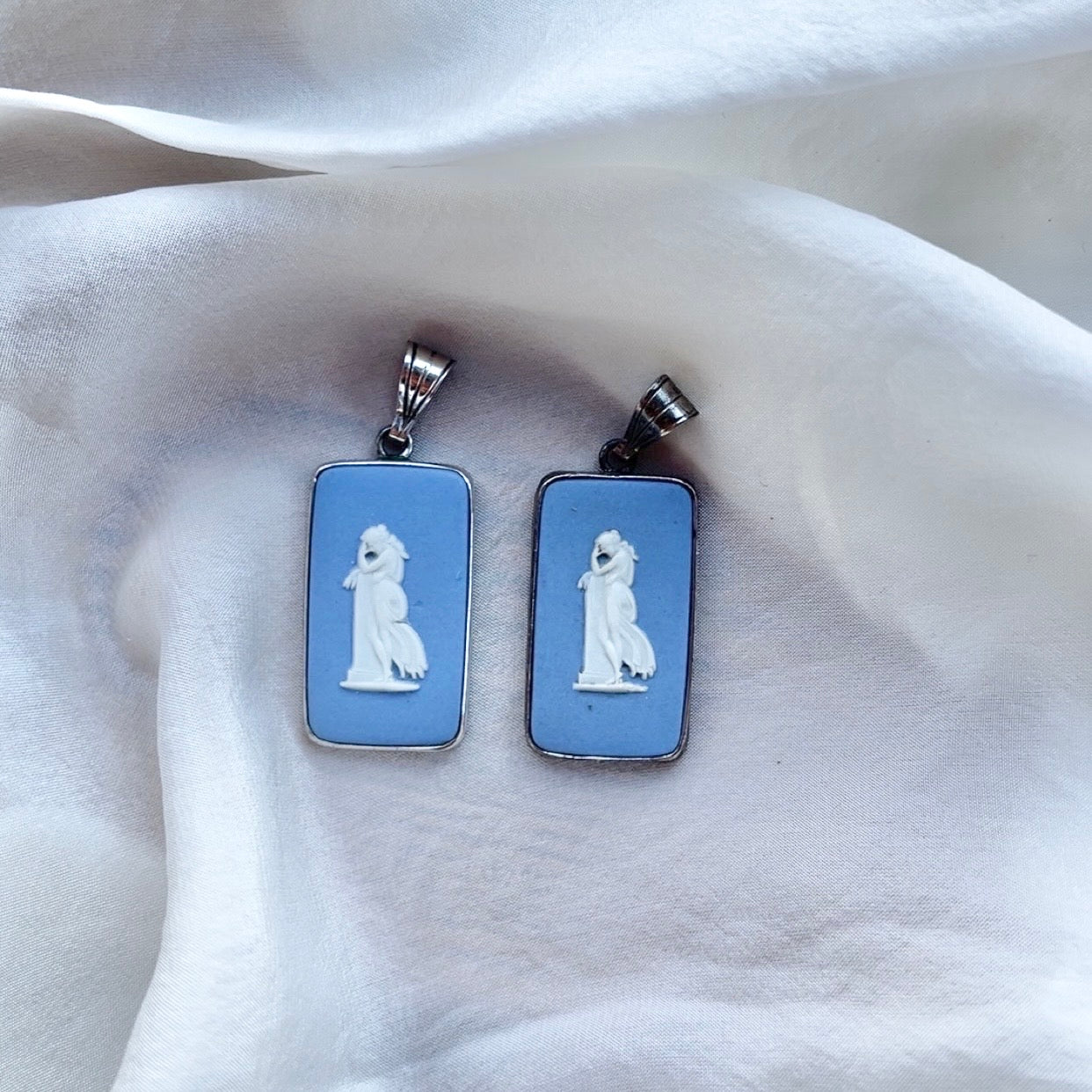 Sterling Silver Vintage Wedgwood Rectangular Pendant