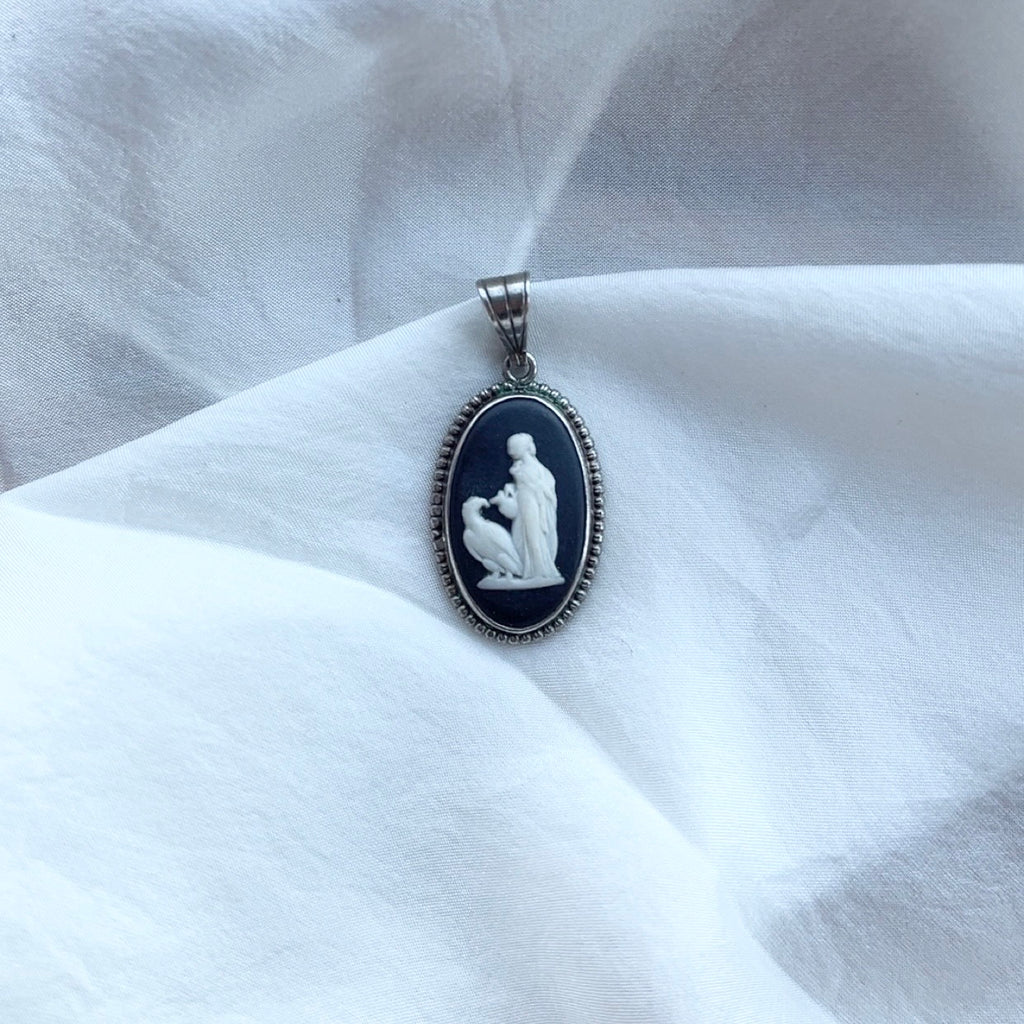 Sterling Silver Vintage Black and White Wedgwood Pendant