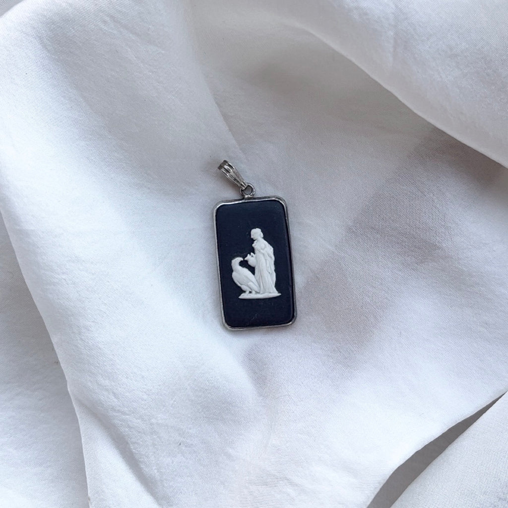 Sterling Silver Vintage Black & White Wedgwood Pendant