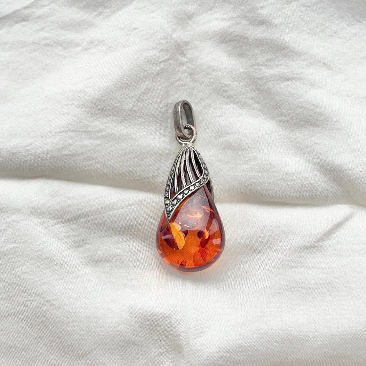 Sterling Silver Amber Drop Pendant