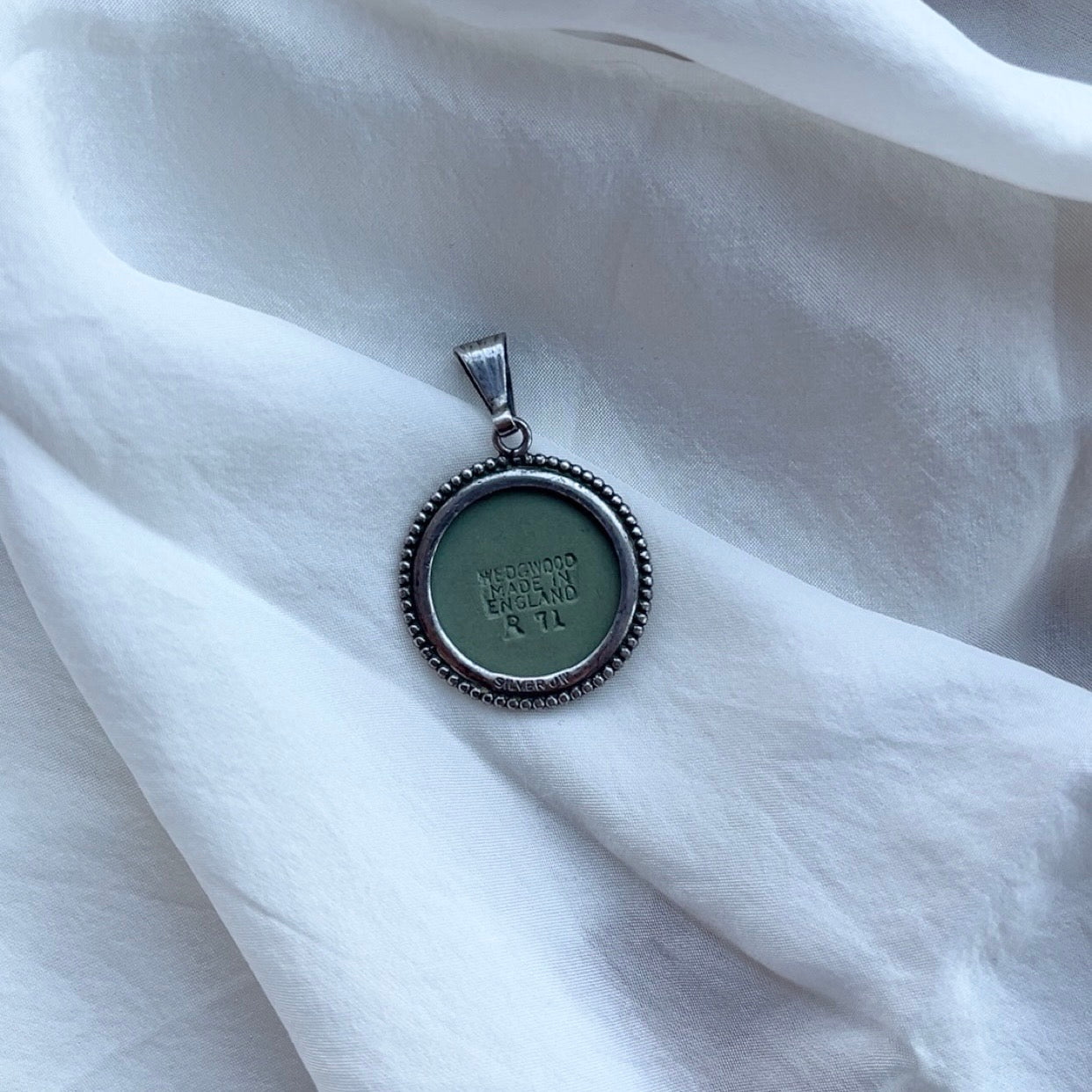Sterling Silver Vintage Sage Wedgwood Pendant