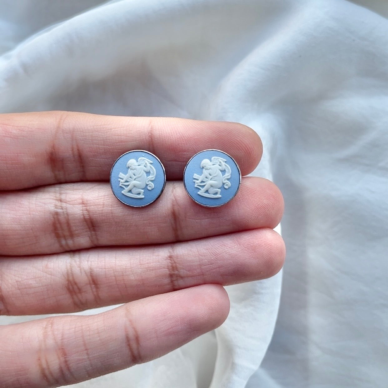 Sterling Silver Vintage Wedgwood Cupid Stud Earrings