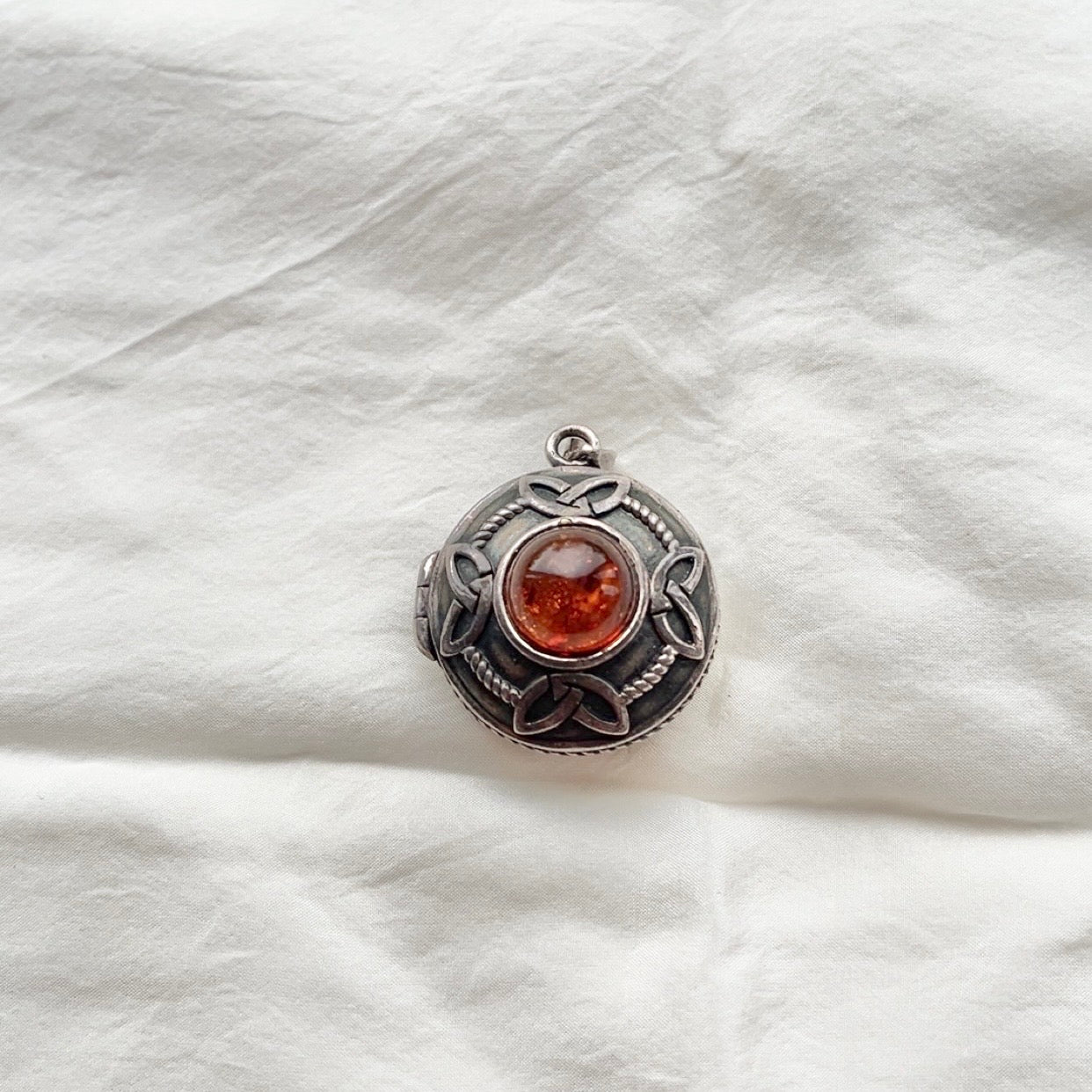 Sterling Silver Amber Celtic Poison Locket