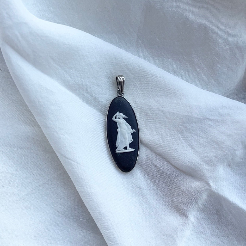 Vintage Sterling Silver Black & White Wedgwood Pendant