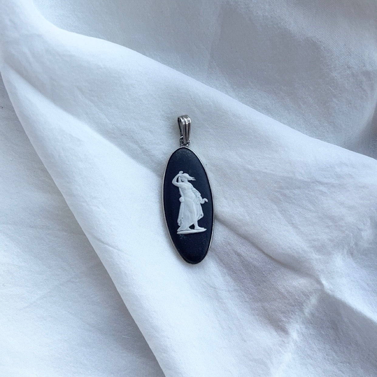 Vintage Sterling Silver Black & White Wedgwood Pendant